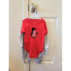 NWT Carters Penguin Cool Like Dad Onesie Set 24m